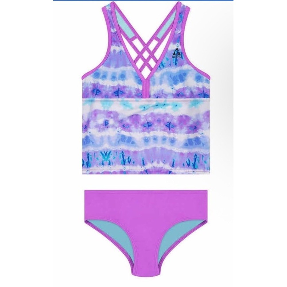 Gerry 2 Piece Tankini Swimsuit Set Junior Girl Sz 14‎ 16 Purple Blue Quick Dry